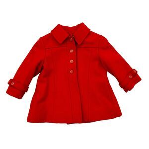 Vintage Girls Red Wool Dress Coat | Toddler Size 18-24M | GUC